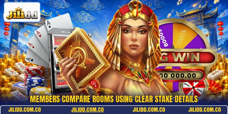 Members compare rooms using clear stake details