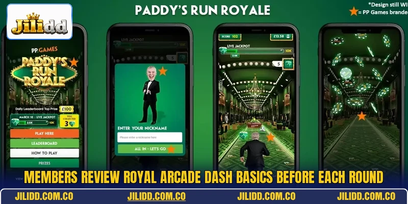 Members review Royal Arcade Dash basics before each round