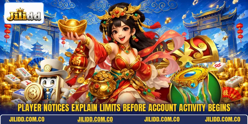 Player notices explain limits before account activity begins Player notices explain limits before account activity begins