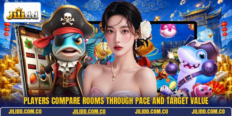 Players compare rooms through pace and target value Players compare rooms through pace and target value