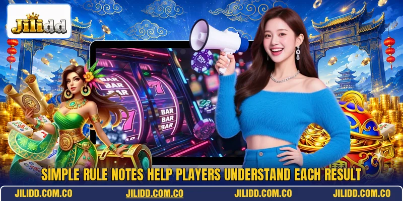 Simple rule notes help players understand each result